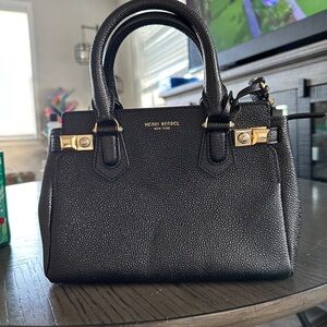 Henri Bendel Black Satchel with Gold Accents